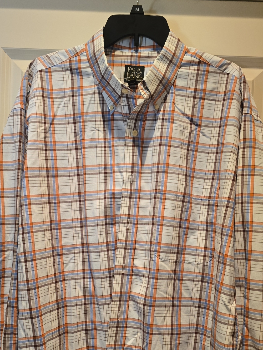 Jos. A. Bank Orange and Light Blue Plaid Button-Down Shirt